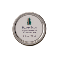 Organic board balm by Treeboard, in a 2 ounce tin. Made from organic carnauba wax and organic raw linseed oil, cold-pressed.