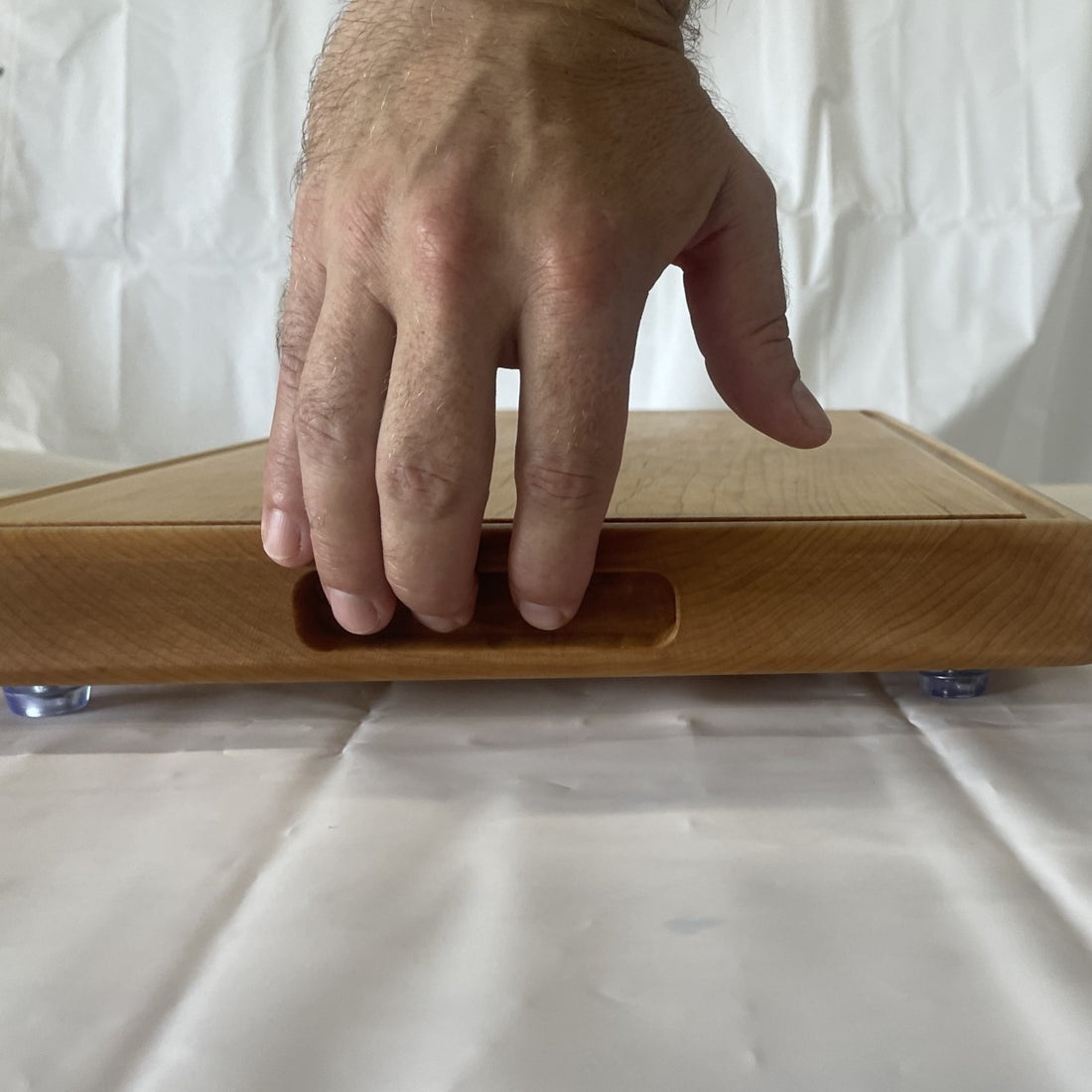 Recessed finger joint in large hard maple cutting board by Treeboard.