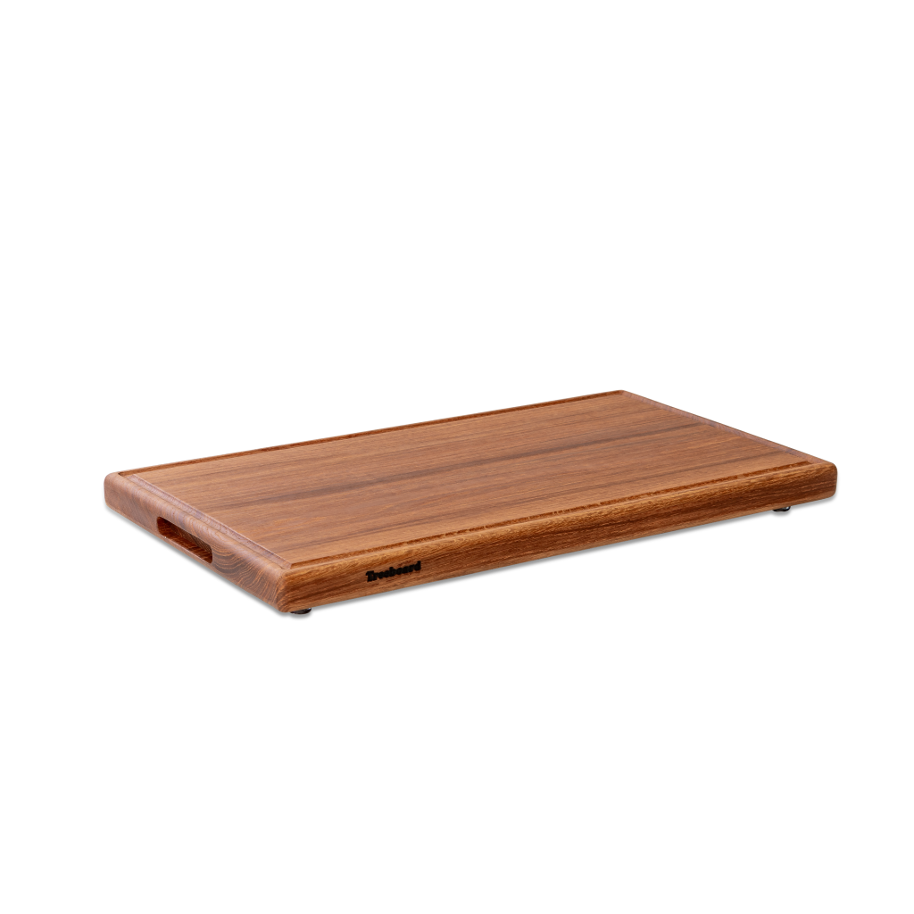 Large oak cutting board by Treeboard with juice groove, top view. These cutting boards are organic. made of one piece of wood with no glue or petroleum products.