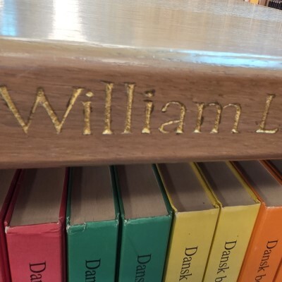 Engraved Bookshelf Engraved oak bookshelf with gold